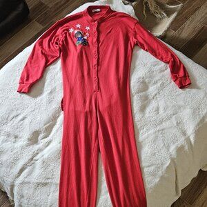 Vintage Lucie Ann II 1-Pc Red Christmas Long Johns Bum Flap Medium
